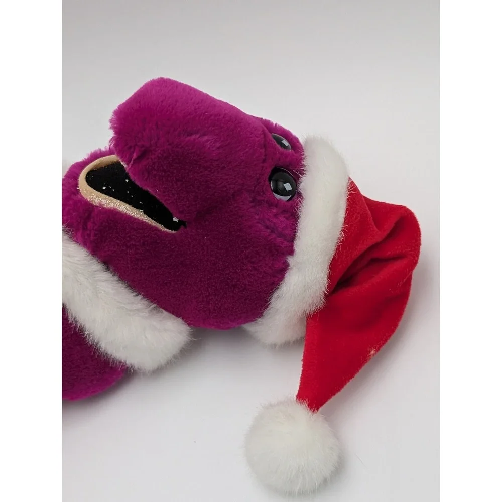 Barney Christmas Stocking Red Purple Plush Santa Hat Vintage 90s Decor
